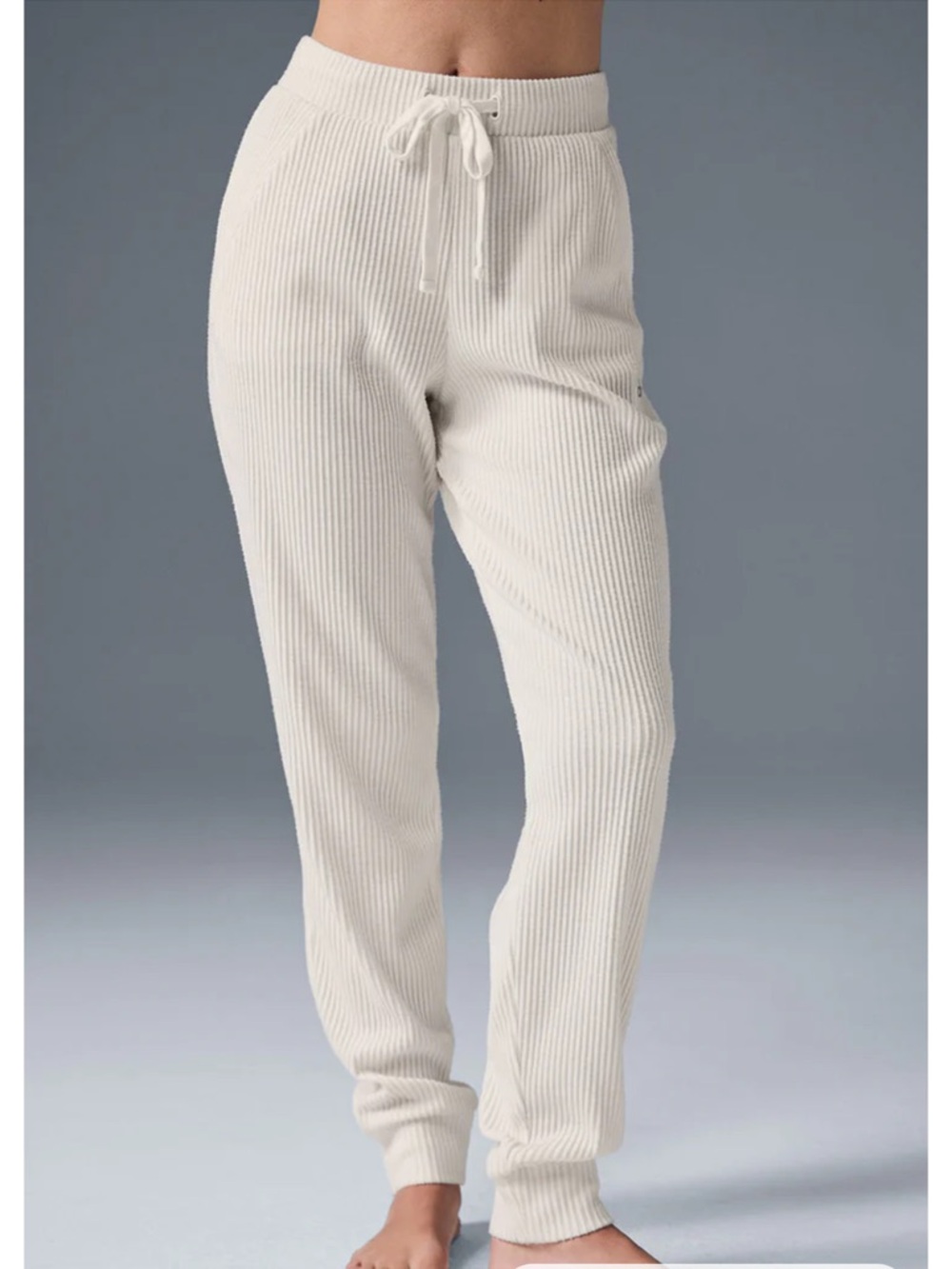 Alo Muse Ivory Ribbed Joggers XXS EUC Lounge Wear Casual Comfy Sweatpants